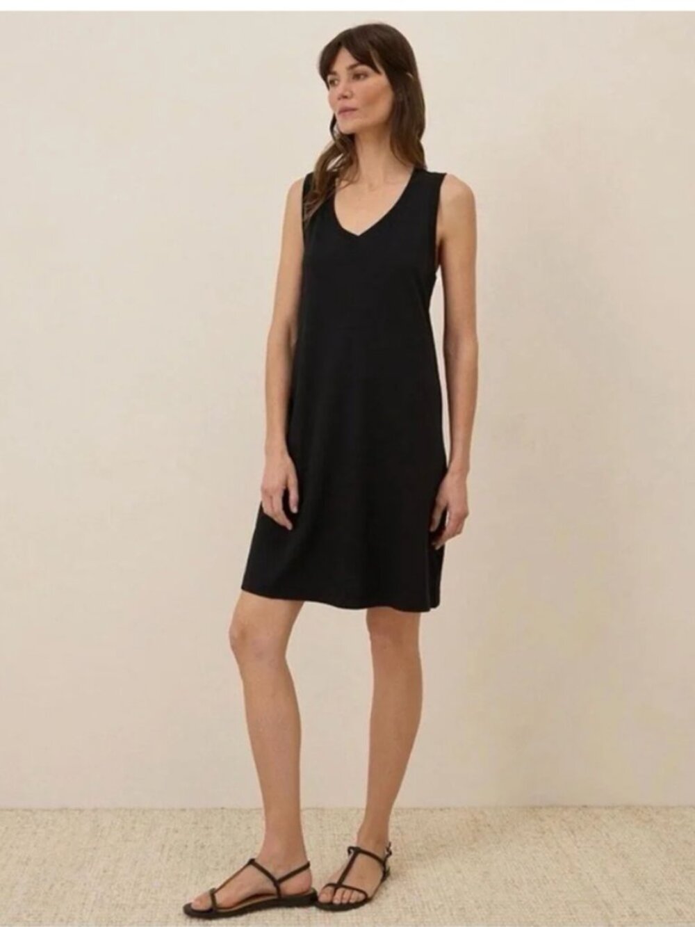 Pact Tank Dress XXL VNeck Sleeveless Organic Cotton Black Minimalist Lightweight